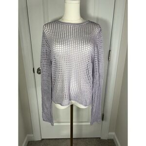Women's Lavender Open Knit Fish Net Sweater Long Sleeve Boho Beachy Large